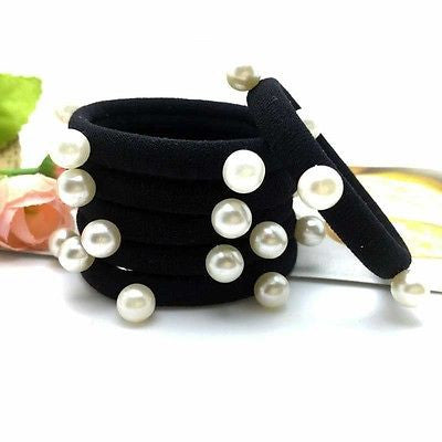 No Joint Black Pearl Towel Ring Korean High Elastic Hair Band Zouari Headdress